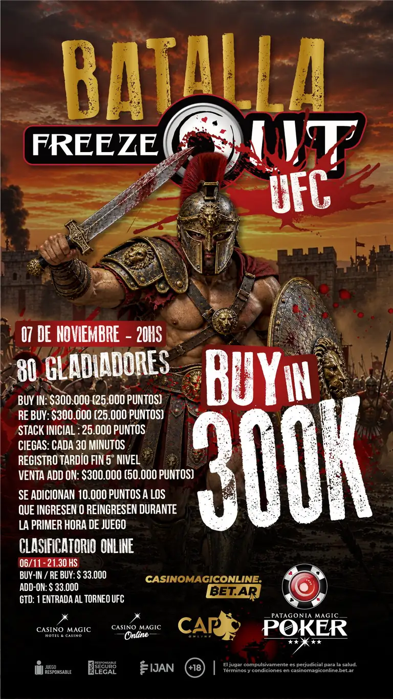 Flyer Batalla Freeze Out UFC: 7 de noviembre a las 20 hs. Buy in $300.000.